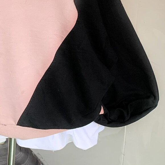 Pink Black Color Block Puff Sleeve Sweatshirt - Picture 4 of 4